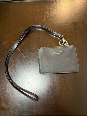 kate spade Black Leather Wristlet Card Case with Gold Hardware